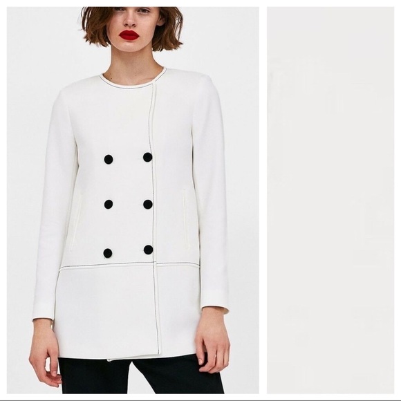 NWT. Zara Oyster White Coat. Size S.